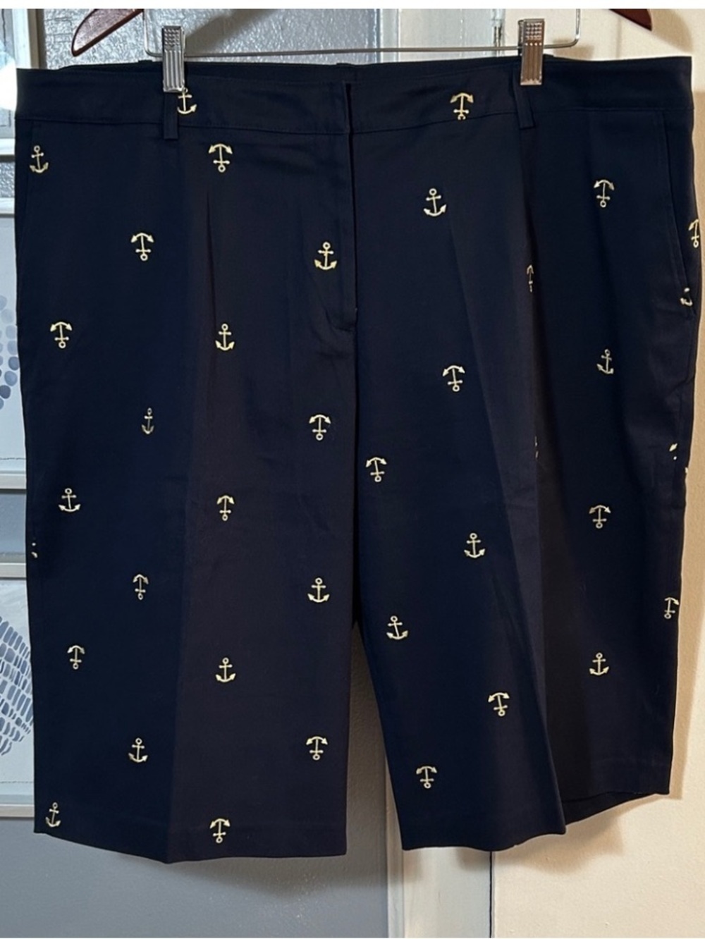 Briggs New York Navy Anchor Print Women's Plus Size 22W Bermuda Shorts